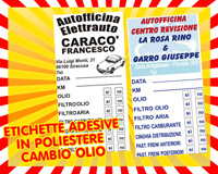 1000 ETICHETTE POLIESTERE PERSONALIZZATE CAMBIO OLIO